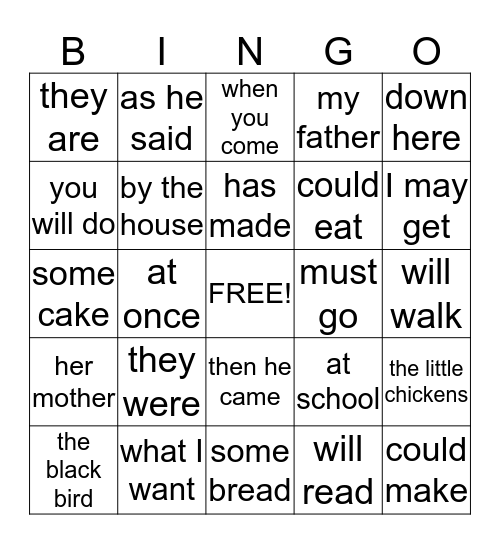Thanksgiving Dolch Phrases Bingo Card