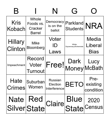 2018 Midterm Election Extravaganza Bingo Card