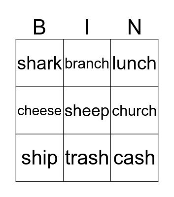 Bingo: ch and sh words Bingo Card