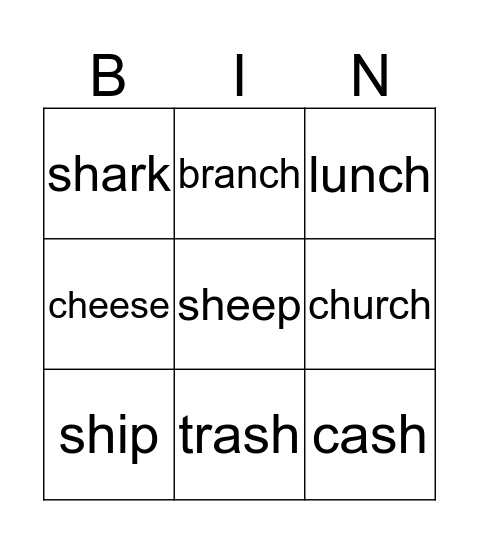Bingo: ch and sh words Bingo Card
