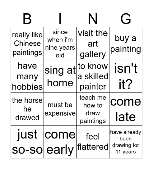 第19课  生词 Bingo Card