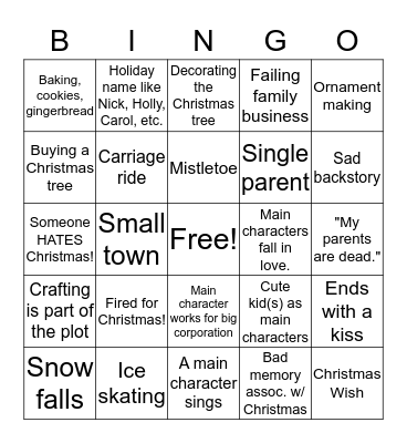 Hallmark Christmas Movie Bingo Card