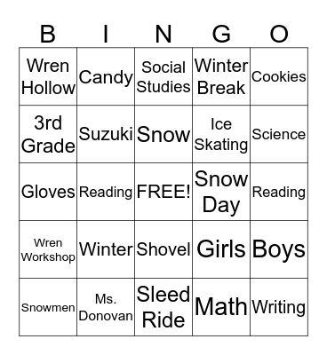 Ms. Dovovan Class Bingo Card