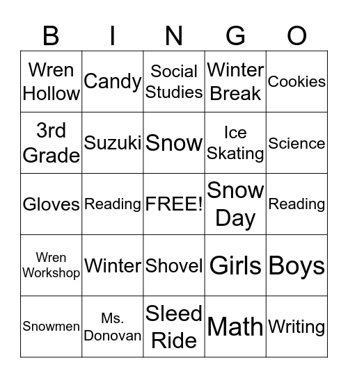 Ms. Dovovan Class Bingo Card