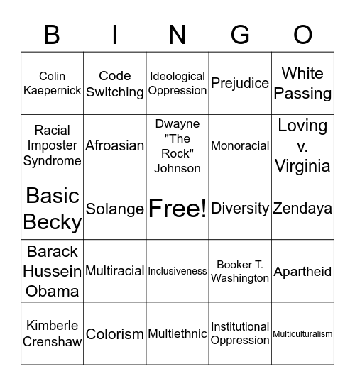 Multiracial Bingo Card