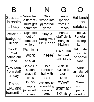 Periop Bingo Card