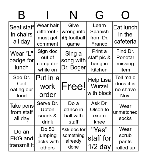 Periop Bingo Card