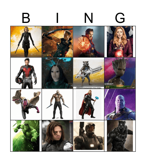 Marvel Avengers Bingo Card