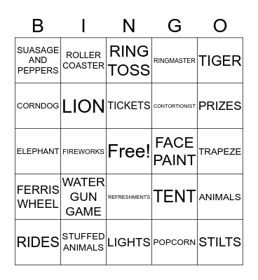 CARNIVAL BINGO  Bingo Card