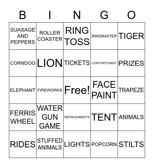 CARNIVAL BINGO  Bingo Card