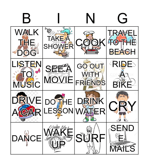 VERBS - SIMPLE PRESENT Bingo Card