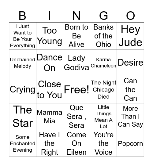 Number Ones on Melbourne Cup Day from the 50s, 60s 70s & 80s Bingo Card