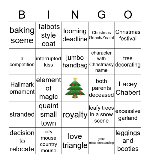 Hallmark Christmast Movie Bingo Card