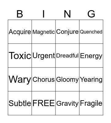 Vocabulary Bingo Card