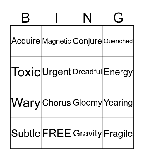 Vocabulary Bingo Card