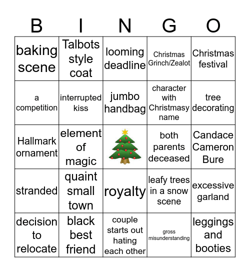 Hallmark Christmas Movie Bingo Card