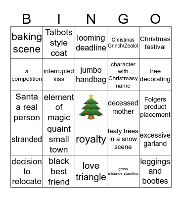 Hallmark Christmas Movie Bingo Card