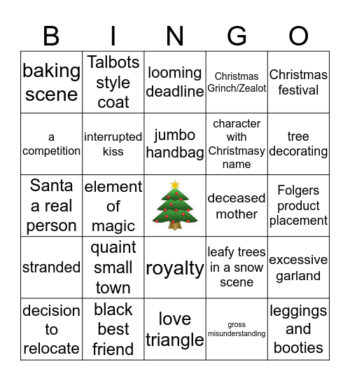 Hallmark Christmas Movie Bingo Card