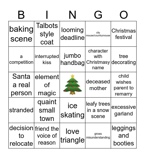 Hallmark Christmas Movie Bingo Card