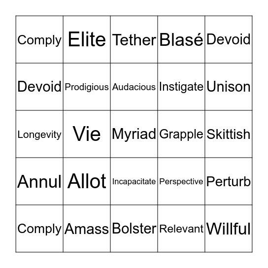 8th grade vocab units 1-6 Bingo Card