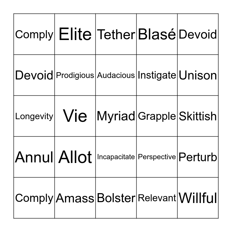 8th grade vocab units 1-6 Bingo Card