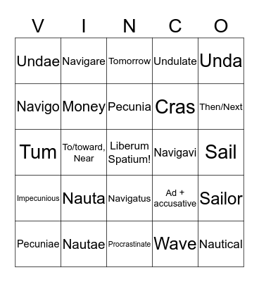 Lesson VI vocabulary p. 53 Bingo Card