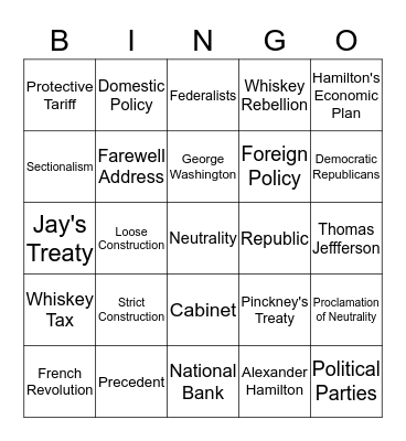 Early Republic (Washington's Presidency) Bingo Card
