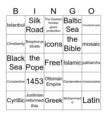 Byzantine Empire Bingo Card