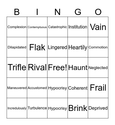 Vocabulary Review Bingo Card