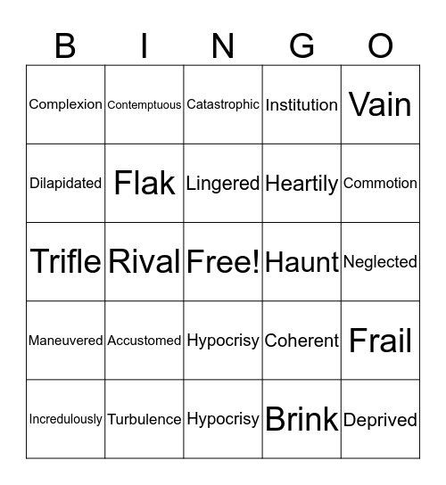 Vocabulary Review Bingo Card