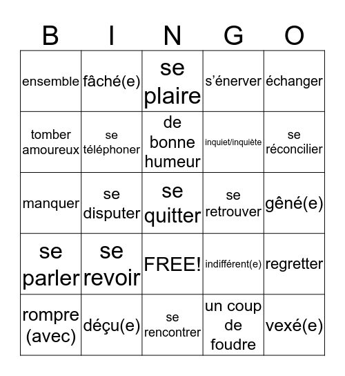 Vocabulaire de 4.1 Bingo Card