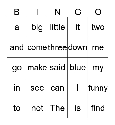 FRIDAY BINGO WORDS Bingo Card