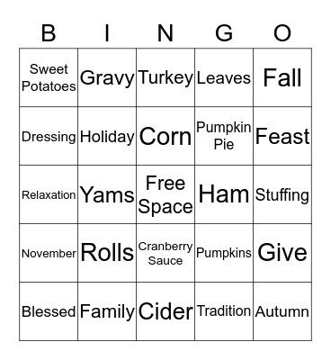 Thanksgiving Bingo Card