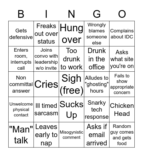 Panic Workshop Bingo Card