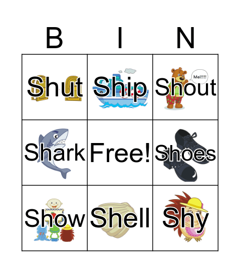 Sh words Bingo Card