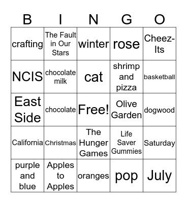 Emily's Birthday Bingo Card