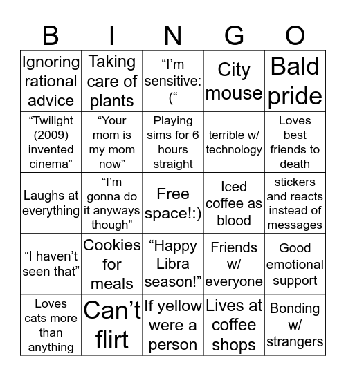 Shy Bingo Card