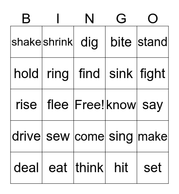 Irregular Verbs Bingo Card