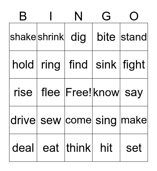 Irregular Verbs Bingo Card