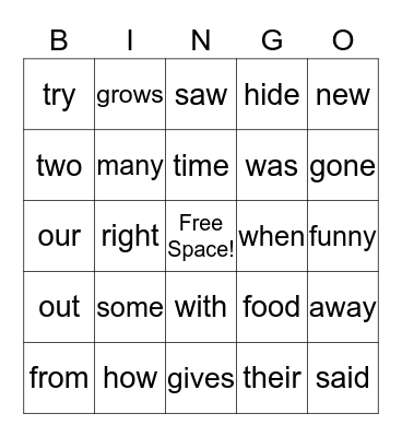 "Fun with Fish" Word Power Bingo Card