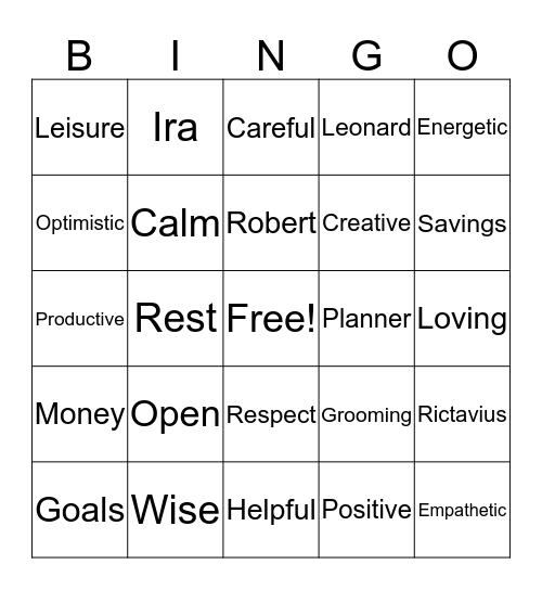 I LOVE ME Bingo Card