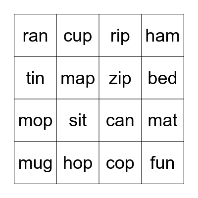 Short Vowels BIINGO Bingo Card
