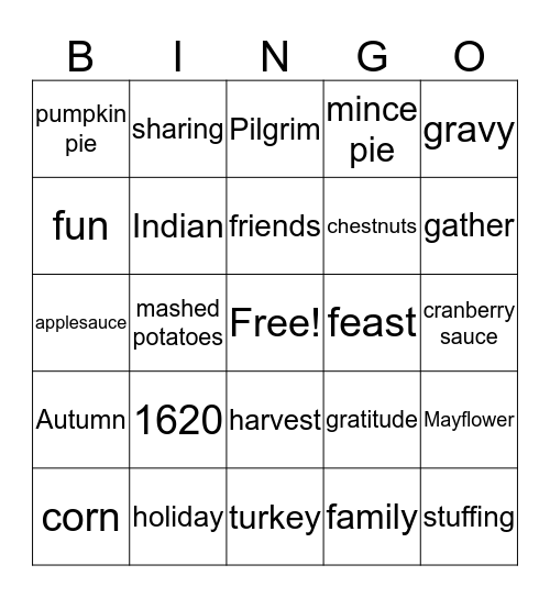 Thanksgiving Bingo Card