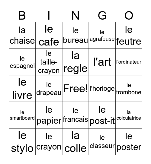 french bingo Card