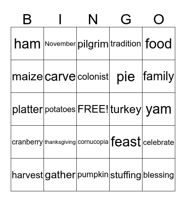 Thanksgiving Bingo with Senior Indpendence Bingo Card