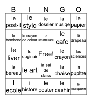 french bingo Card