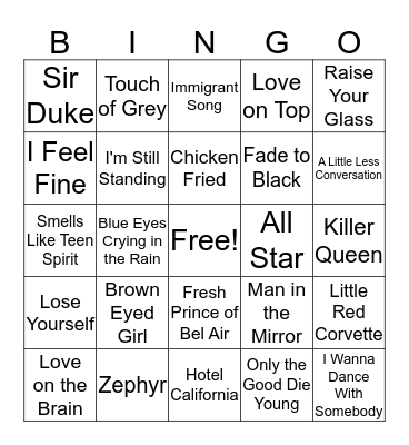 Musical Bingo Card