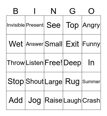 Antonyms and Synonyms  Bingo Card
