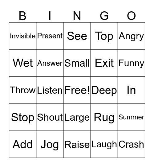 Antonyms and Synonyms  Bingo Card