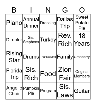 Thanksgiving Bingo Card